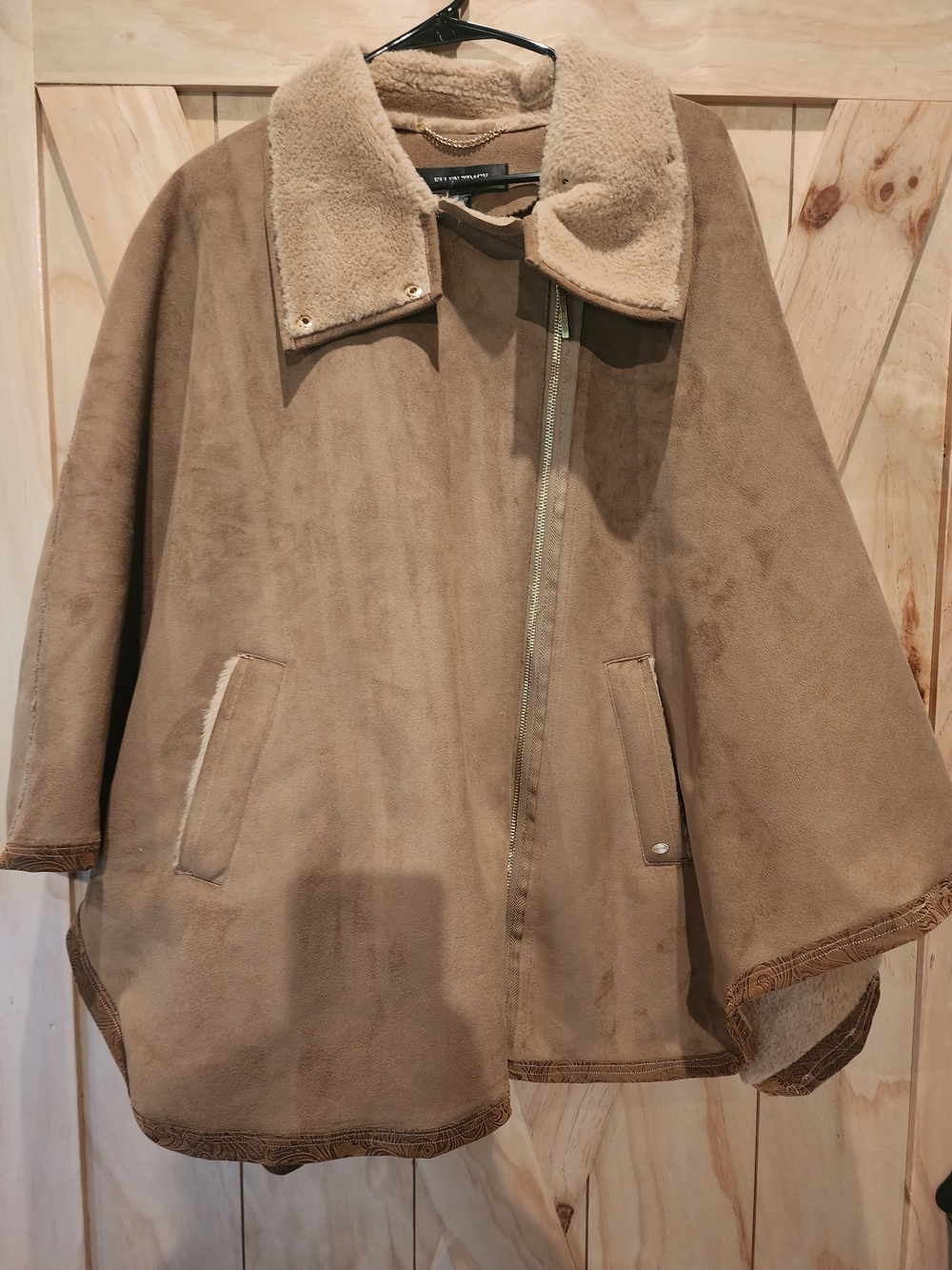 Ellen Tracy Tan Faux-Shearling Cape Coat